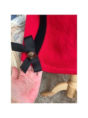 NWT Women's Helen Hsu Skirt, Size S, Red Knit with Black Bows